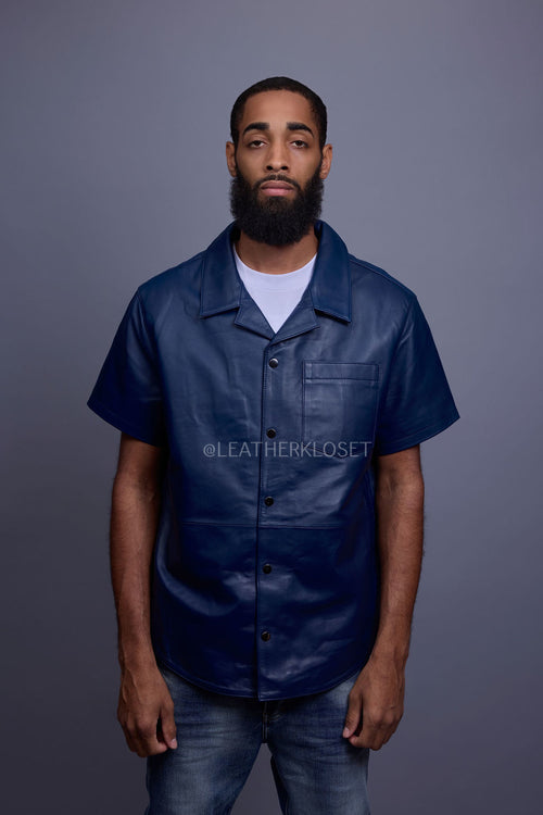 Men's Summer In Miami Luka Leather Short Sleeve Shirt [Navy]