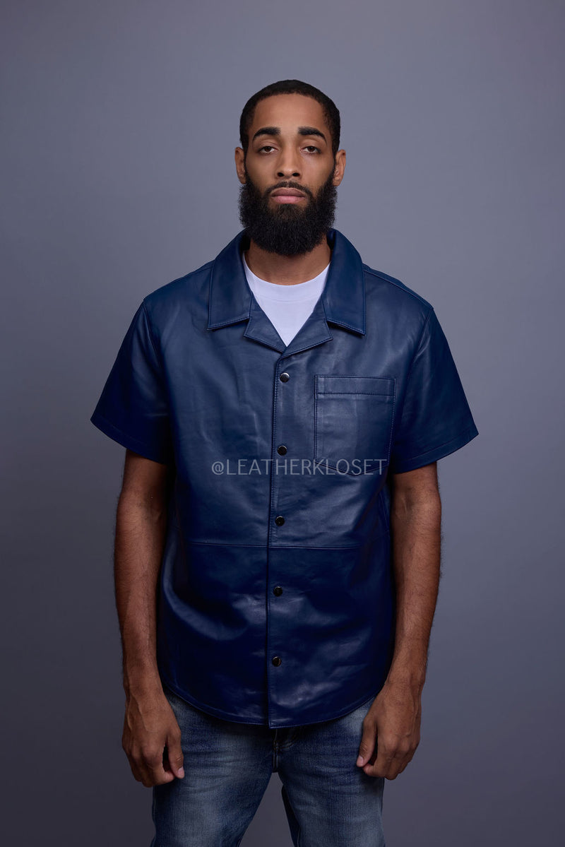 Men's Summer In Miami Luka Leather Short Sleeve Shirt [Navy]
