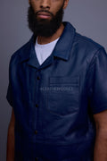 Men's Summer In Miami Luka Leather Short Sleeve Shirt [Navy]