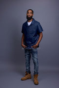 Men's Summer In Miami Luka Leather Short Sleeve Shirt [Navy]