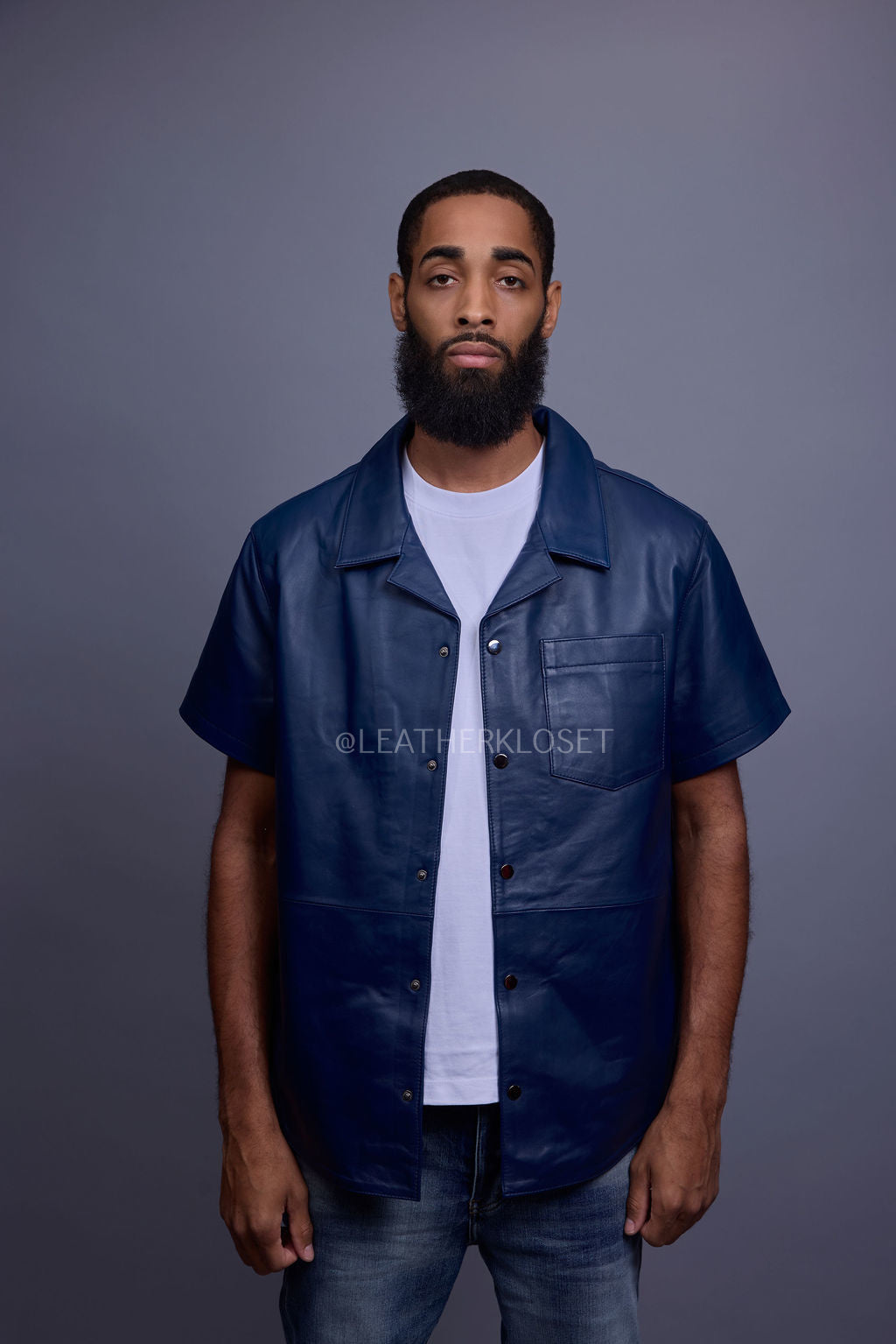 Men's Summer In Miami Luka Leather Short Sleeve Shirt [Navy]