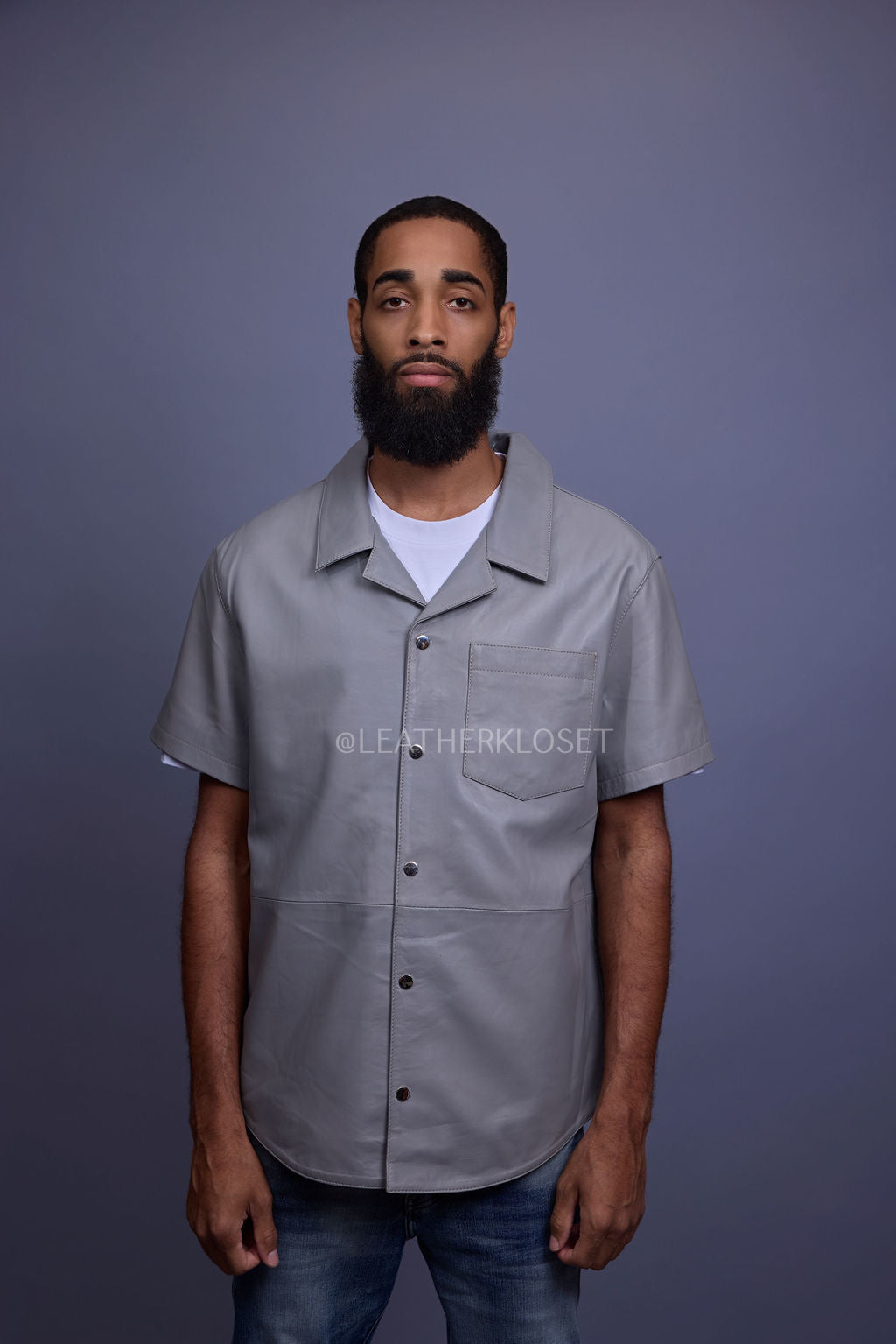 Men's Summer In Miami Luka Leather Short Sleeve Shirt [Grey]