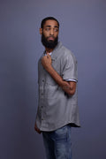 Men's Summer In Miami Luka Leather Short Sleeve Shirt [Grey]
