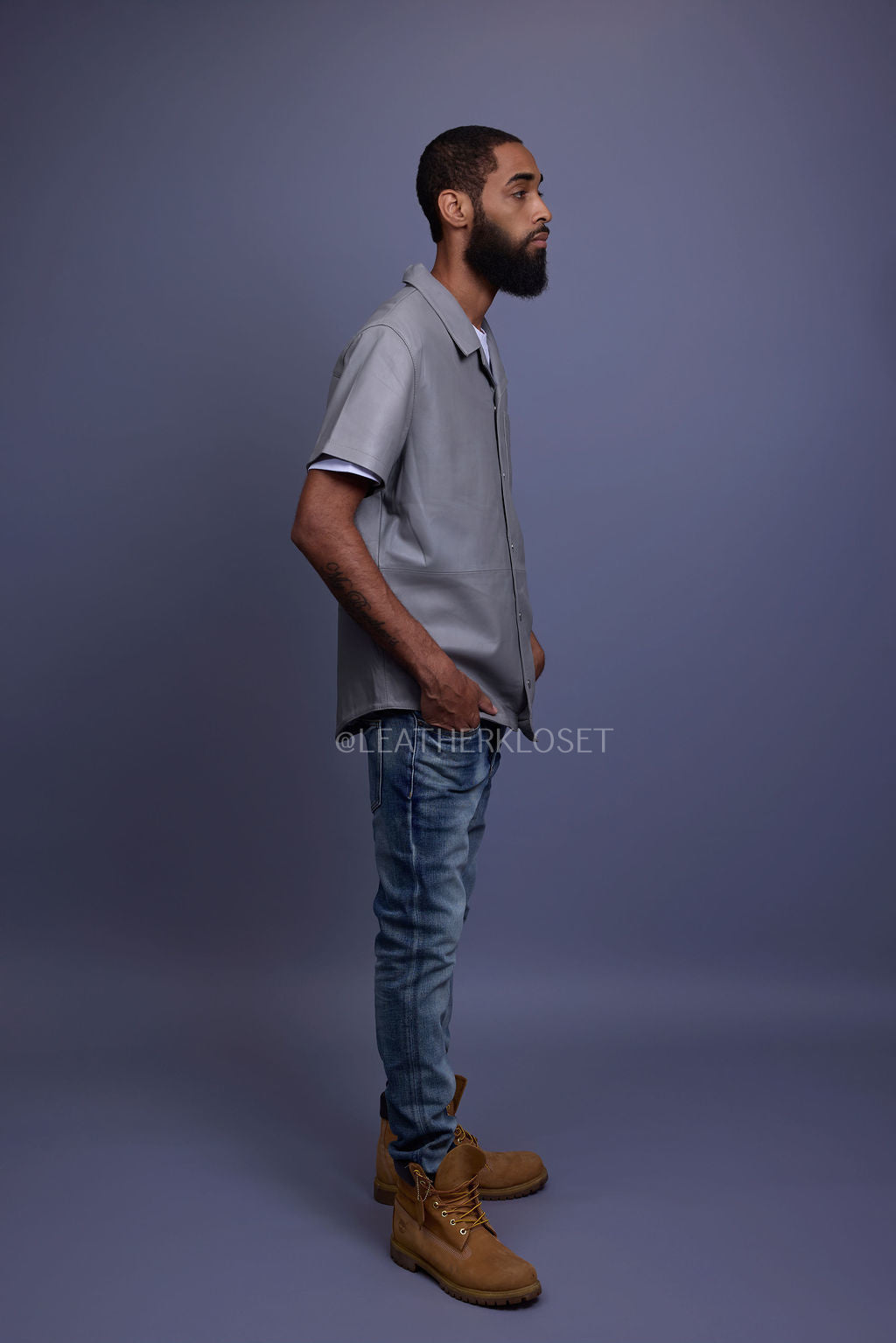 Men's Summer In Miami Luka Leather Short Sleeve Shirt [Grey]