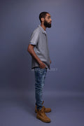 Men's Summer In Miami Luka Leather Short Sleeve Shirt [Grey]