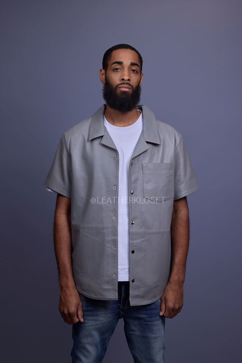 Men's Summer In Miami Luka Leather Short Sleeve Shirt [Grey]