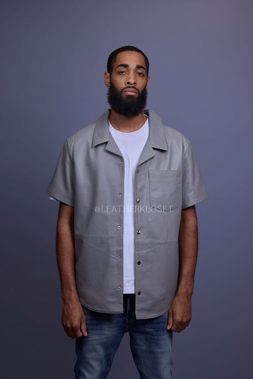 Men's Summer In Miami Luka Leather Short Sleeve Shirt [Grey]