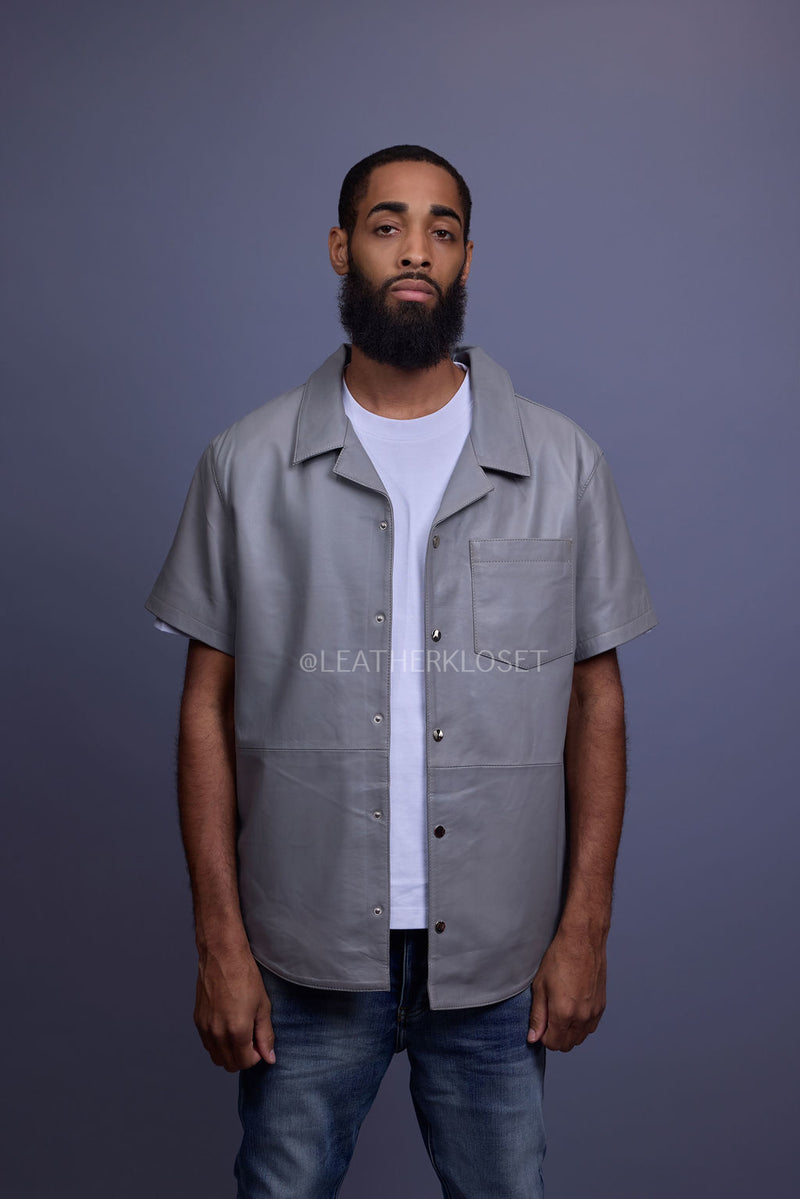 Men's Summer In Miami Luka Leather Short Sleeve Shirt [Grey]