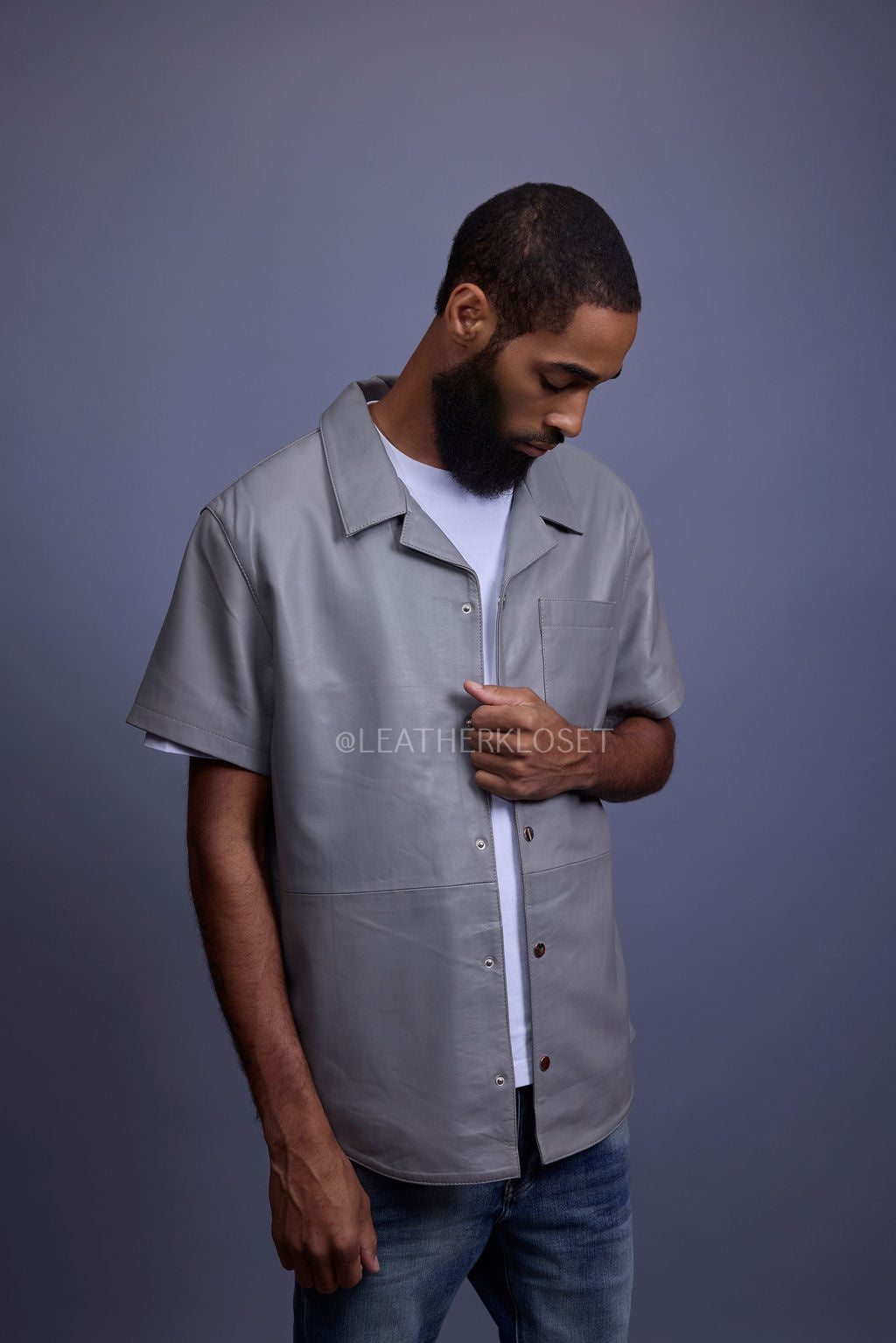 Men's Summer In Miami Luka Leather Short Sleeve Shirt [Grey]