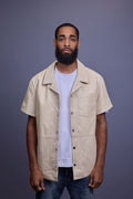 Men's Summer In Miami Luka Leather Short Sleeve Shirt [Beige]
