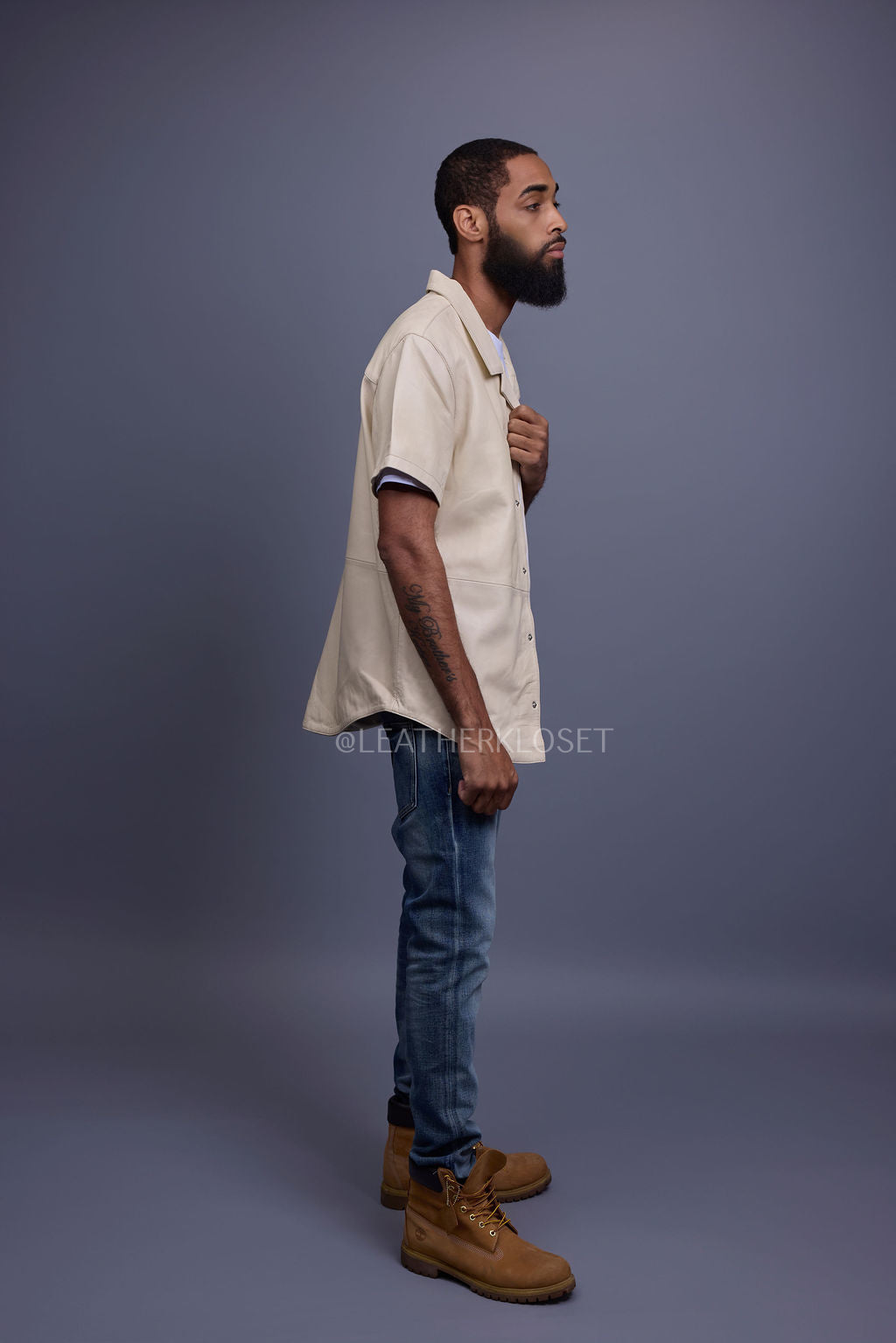 Men's Summer In Miami Luka Leather Short Sleeve Shirt [Beige]