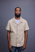 Men's Summer In Miami Luka Leather Short Sleeve Shirt [Beige]