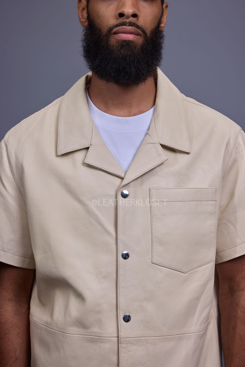 Men's Summer In Miami Luka Leather Short Sleeve Shirt [Beige]