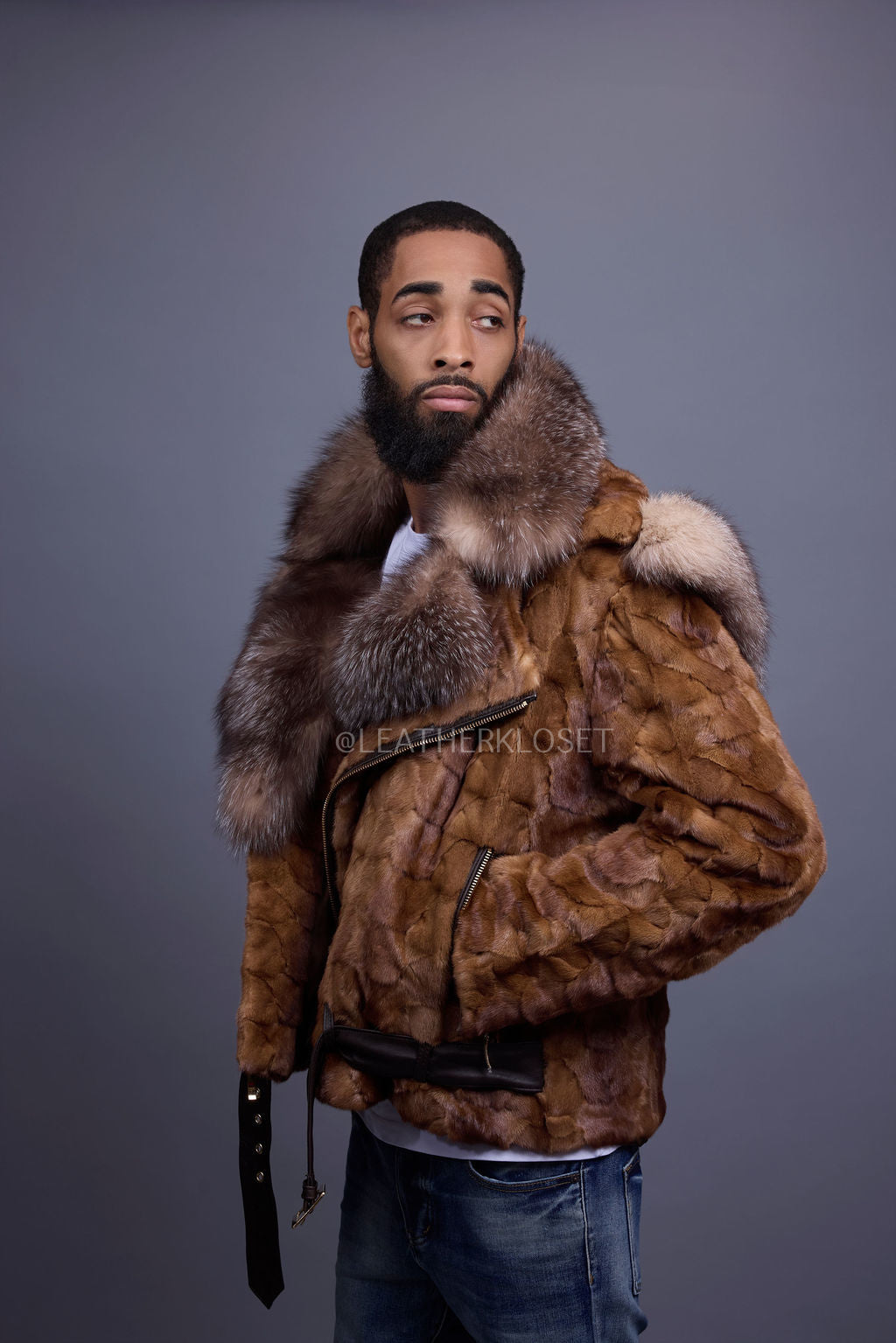 Men's Mink Biker Jacket [Whiskey]