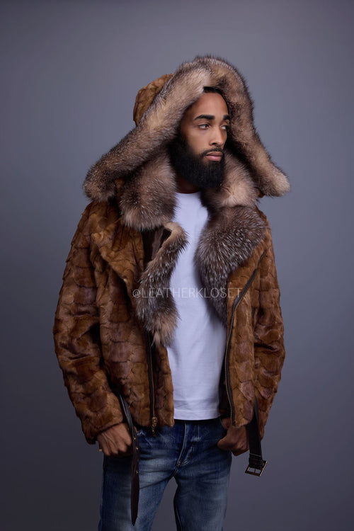 Men's Mink Biker Jacket [Whiskey]