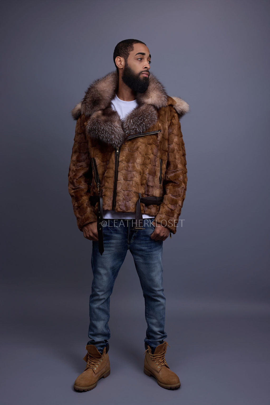 Men's Mink Biker Jacket [Whiskey]