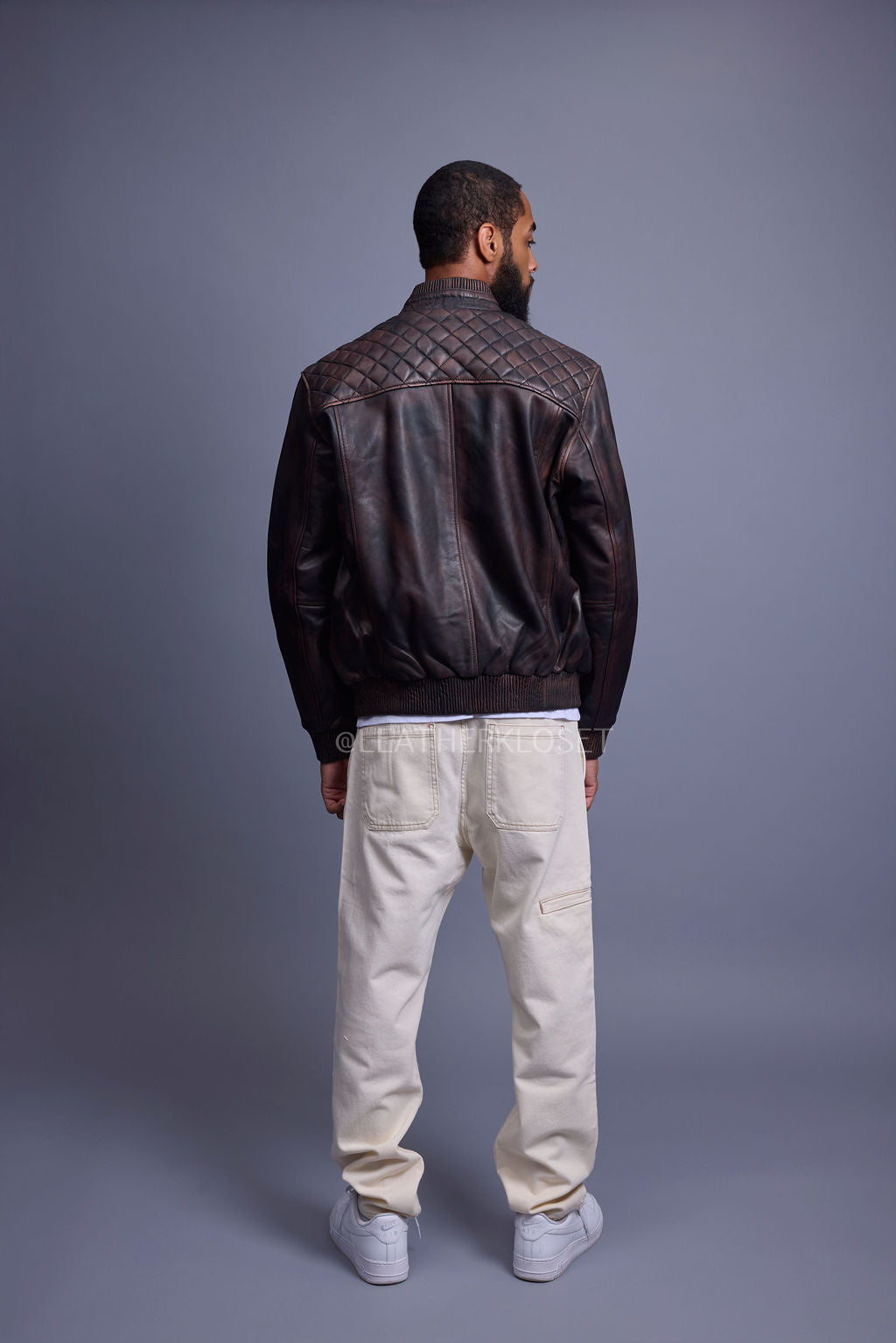 Men's Lucas Quilted Leather Bomber Jacket [Copper]