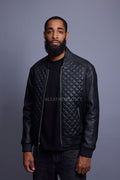 Men's Lucas Quilted Leather Bomber Jacket [Black]