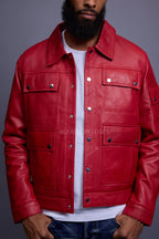 Men's Jax 2.0 Leather Jean Jacket [Red]