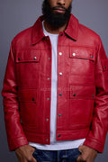 Men's Jax 2.0 Leather Jean Jacket [Red]
