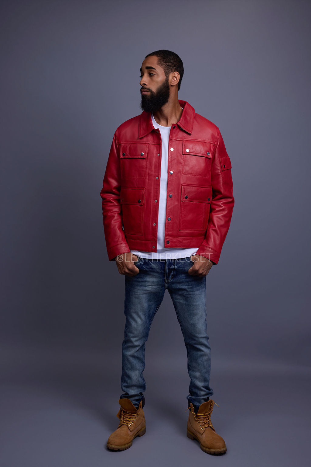 Men's Jax 2.0 Leather Jean Jacket [Red] – LeatherKloset