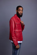 Men's Jax 2.0 Leather Jean Jacket [Red]