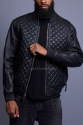 Men's Lucas Quilted Leather Bomber Jacket [Black]