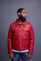 Men's Jax 2.0 Leather Jean Jacket [Red]