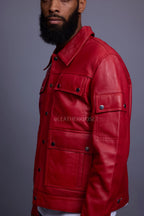 Men's Jax 2.0 Leather Jean Jacket [Red]