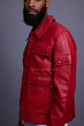 Men's Jax 2.0 Leather Jean Jacket [Red]
