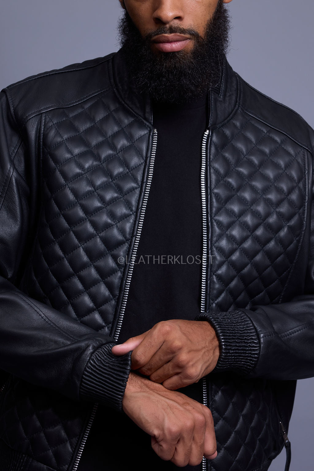 Men's Lucas Quilted Leather Bomber Jacket [Black]
