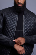 Men's Lucas Quilted Leather Bomber Jacket [Black]