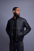 Men's Lucas Quilted Leather Bomber Jacket [Black]