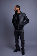 Men's Lucas Quilted Leather Bomber Jacket [Black]