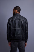 Men's Lucas Quilted Leather Bomber Jacket [Black]