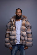 Men's Crystal Fox Fur Bomber With Hood