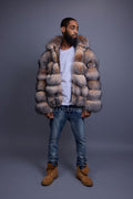 Men's Crystal Fox Fur Bomber With Hood