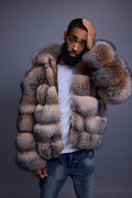 Men's Crystal Fox Fur Bomber With Hood