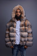 Men's Crystal Fox Fur Bomber With Hood