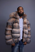 Men's Crystal Fox Fur Bomber With Hood