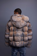 Men's Crystal Fox Fur Bomber With Hood