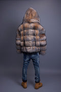 Men's Crystal Fox Fur Bomber With Hood