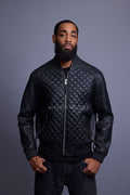 Men's Lucas Quilted Leather Bomber Jacket [Black]