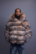 Men's Crystal Fox Fur Bomber With Hood