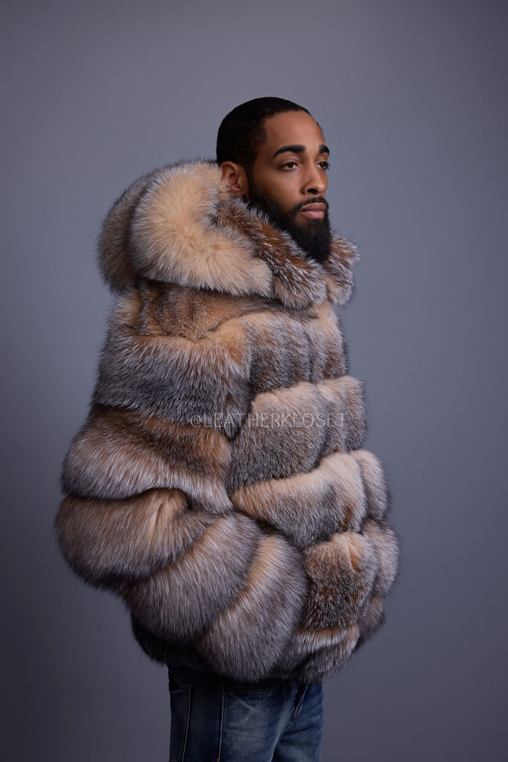 Men's Crystal Fox Fur Bomber With Hood