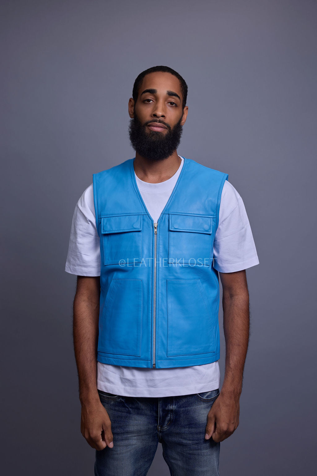 Men's Leather Brooklyn Vest [Baby Blue]