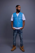 Men's Leather Brooklyn Vest [Baby Blue]