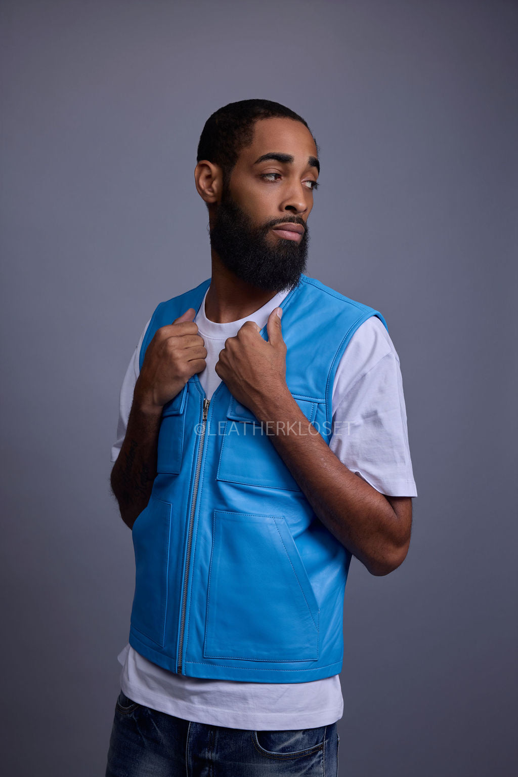 Men's Leather Brooklyn Vest [Baby Blue]
