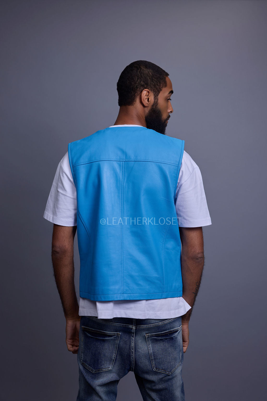 Men's Leather Brooklyn Vest [Baby Blue]