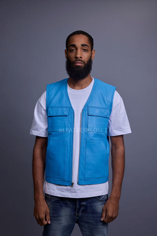 Men's Leather Brooklyn Vest [Baby Blue]